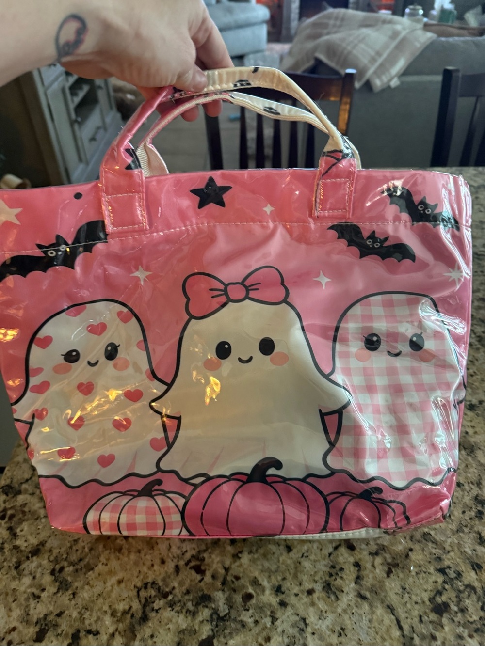 New Pink Ghost vinyl Tote Bag